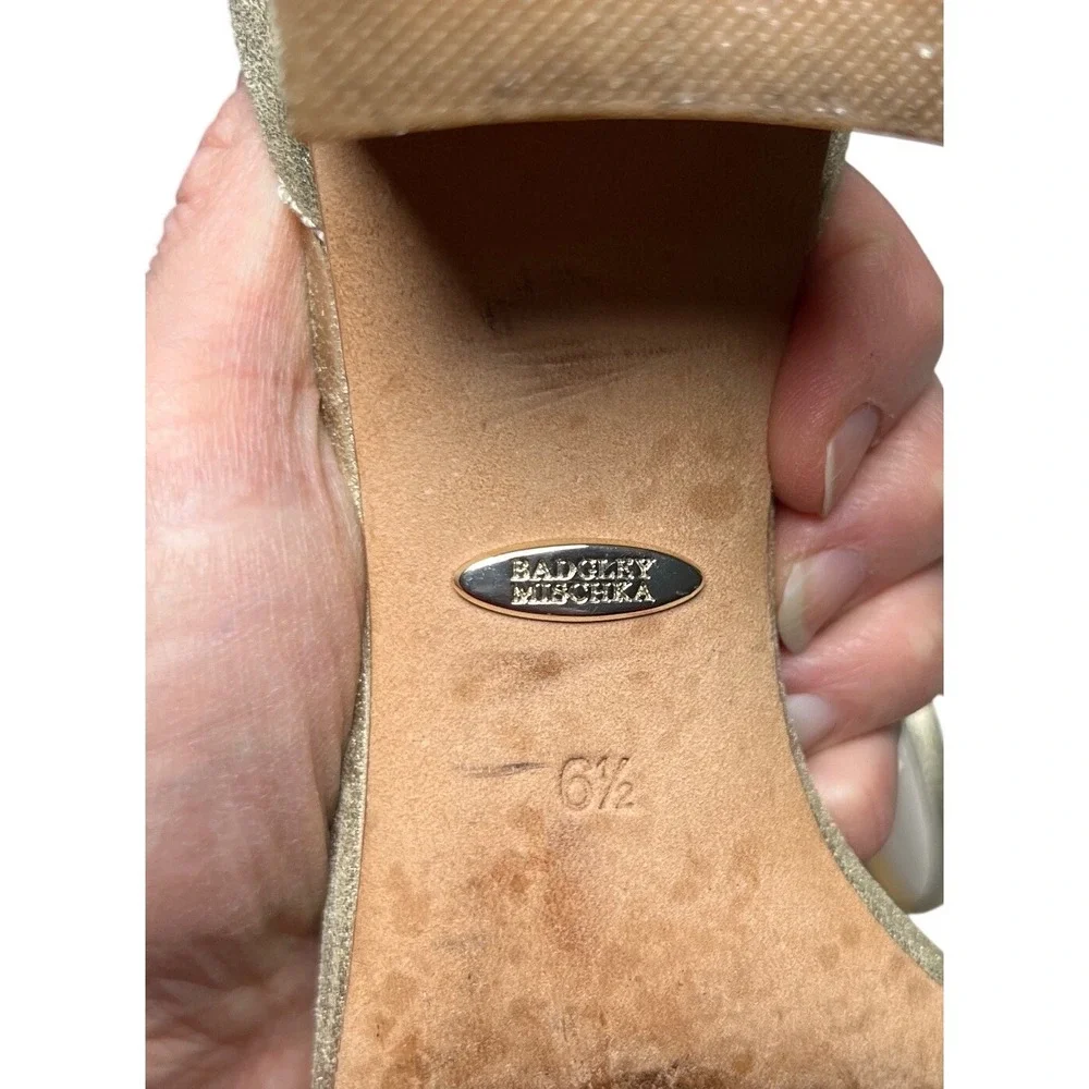 Formal Gold Embellished Block Heels‎ Badgley Mischka Ankle Strap 6.5